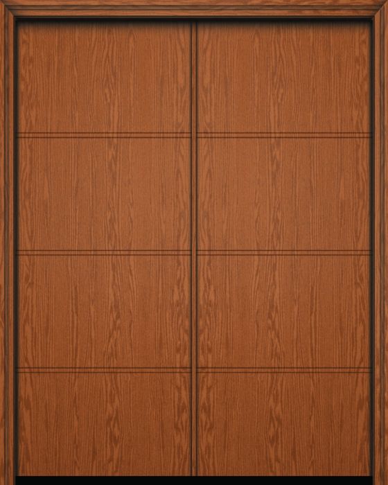 Impact 96" 4 Panel South Beach Modern Oak Fiberglass Double Door
