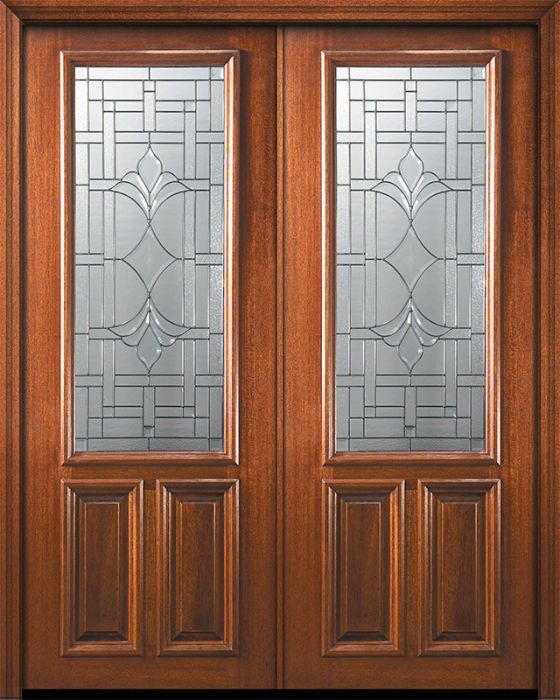 36" x 96" Double 2/3 Lite Marsala Mahogany Door