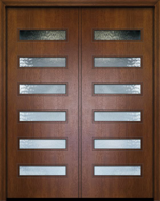 36" x 96" Double Beverly Mahogany Contemporary Door w/Textured Glass