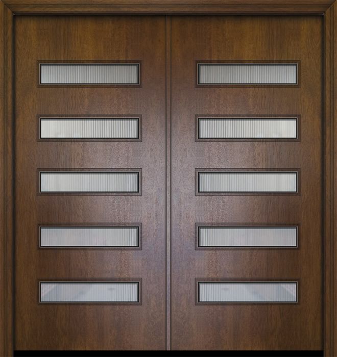 80&quot; Double Beverly Mahogany Contemporary Door w/Textured Glass