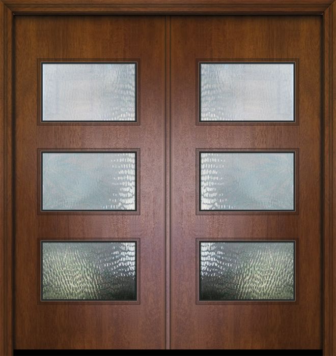 80" Double Santa Monica Mahogany Contemporary Door w/Textured Glass