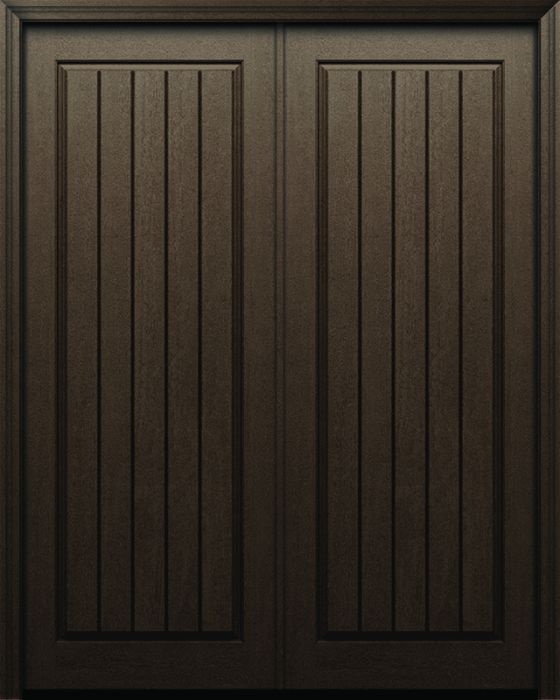 96" 1 Panel Square Plank Rustic Fiberglass Double Door