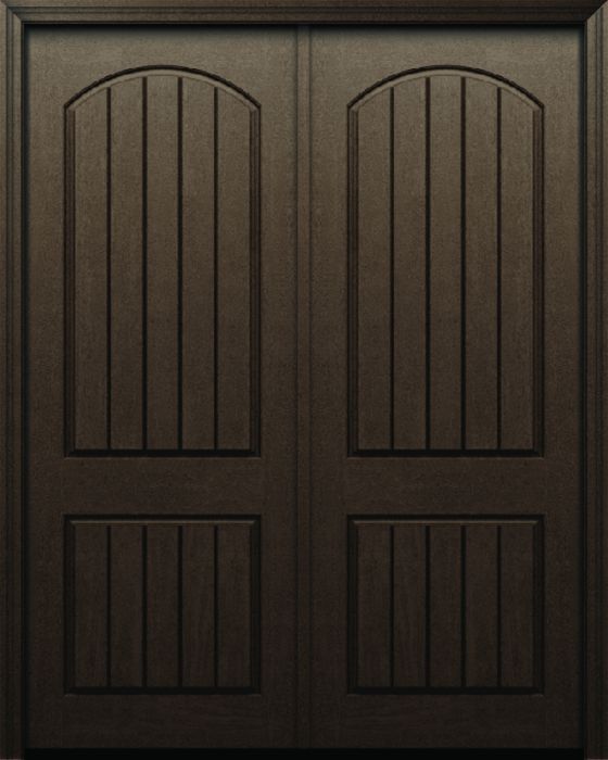 96" 2 Panel Arch Plank Rustic Fiberglass Double Door