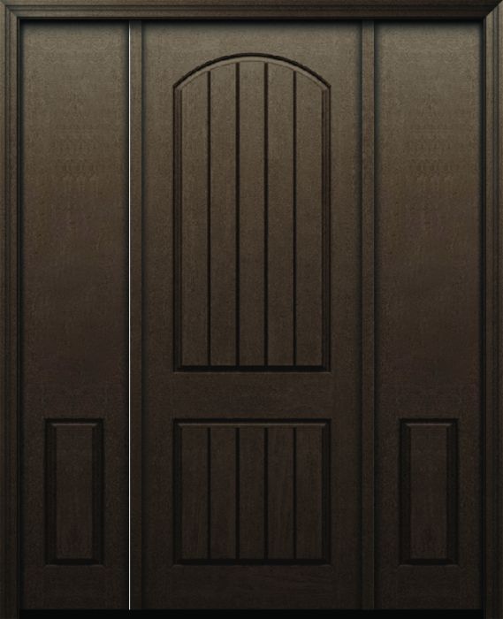96" 2 Panel Arch Plank Rustic Fiberglass Single Door, Sidelites