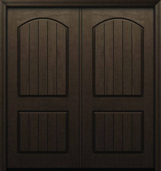 80" 2 Panel Arch Plank Rustic Fiberglass Double Door