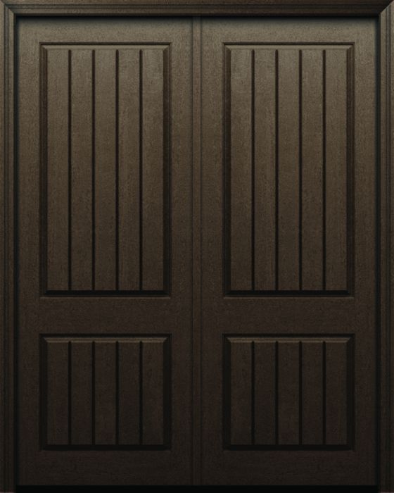 96" 2 Panel V-Grooved Rustic Fiberglass Raised Moulding Double Door