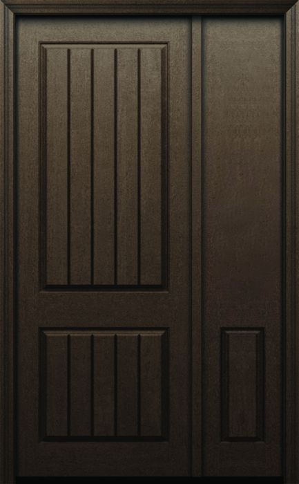 96" 2 Panel V-Grooved Rustic Fiberglass Raised Moulding Single Door, Sidelite