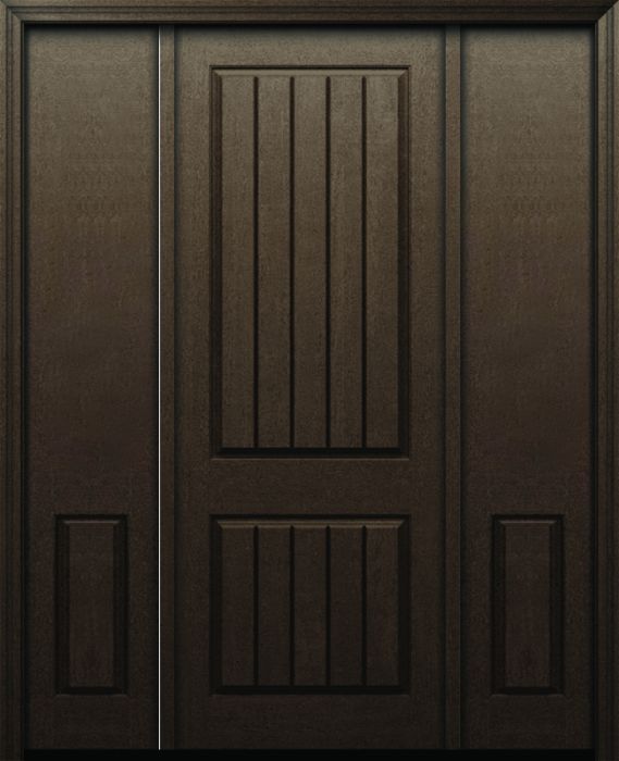 96" 2 Panel V-Grooved Rustic Fiberglass Raised Moulding Single Door, Sidelites
