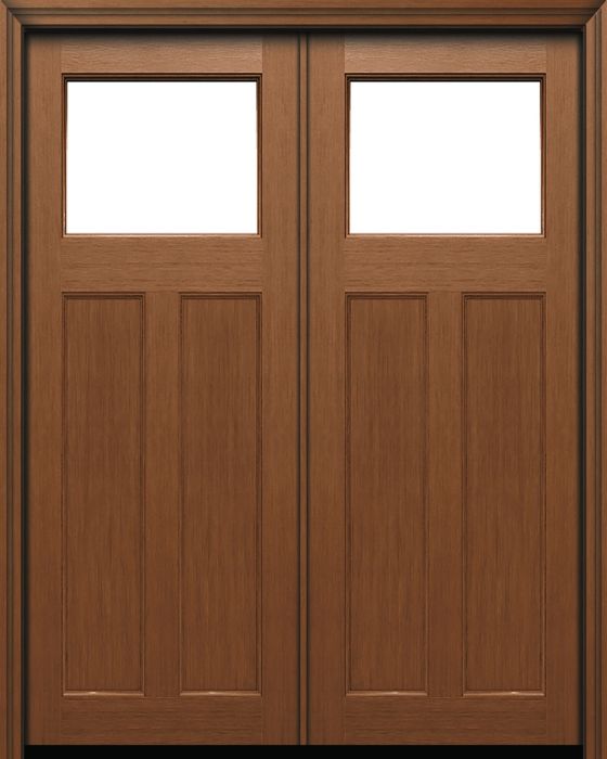 96" 2 Panel Top View Craftsman Fir Fiberglass Direct Glazed Double Door