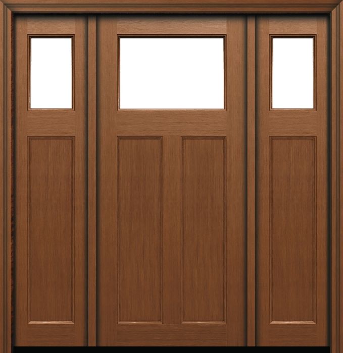 80" 2 Panel Top View Craftsman Fir Fiberglass Direct Glazed Single Door, Sidelites