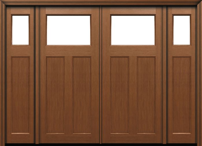 80" 2 Panel Top View Craftsman Fir Fiberglass Direct Glazed Double Door, Sidelites