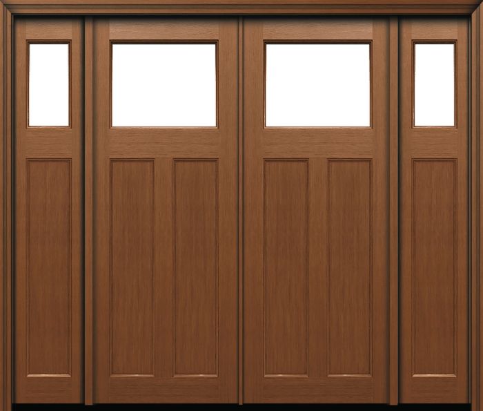 96" 2 Panel Top View Craftsman Fir Fiberglass Direct Glazed Double Door, Sidelites