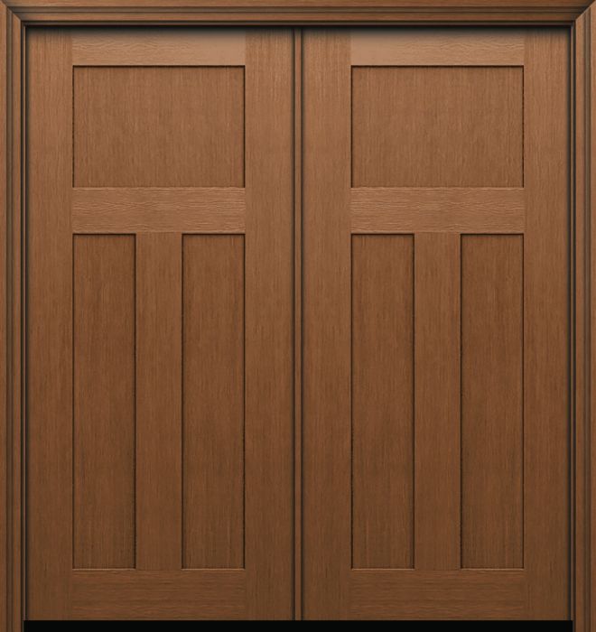80" 3 Panel Shaker Craftsman Fir Fiberglass Direct Glazed Double Door