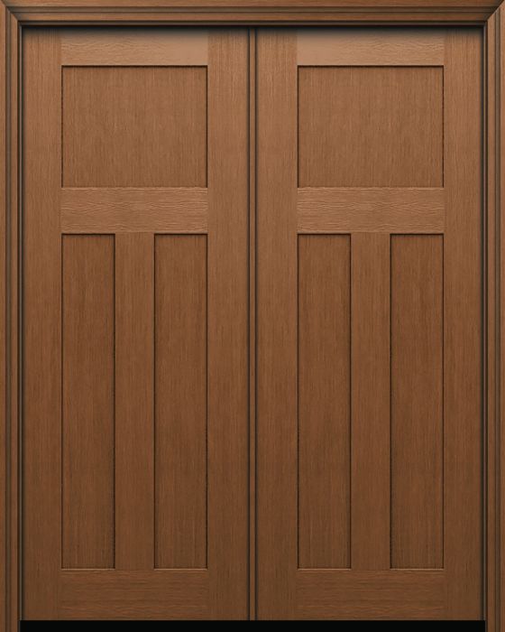 96" 3 Panel Shaker Craftsman Fir Fiberglass Direct Glazed Double Door