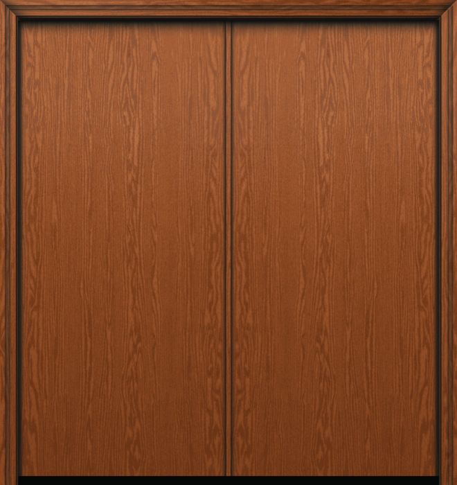 80" Flush Panel Modern Oak Fiberglass Double Door