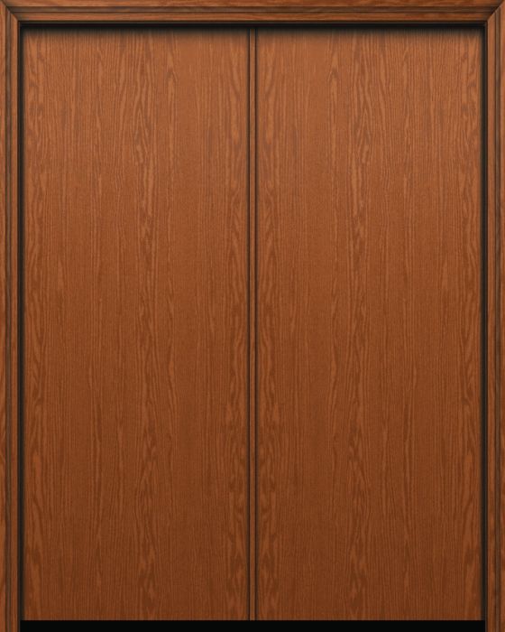 96" Flush Panel Modern Oak Fiberglass Double Door