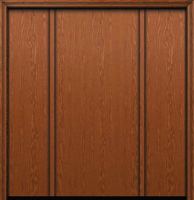 80" Flush Panel Modern Oak Fiberglass Single Door, Sidelites