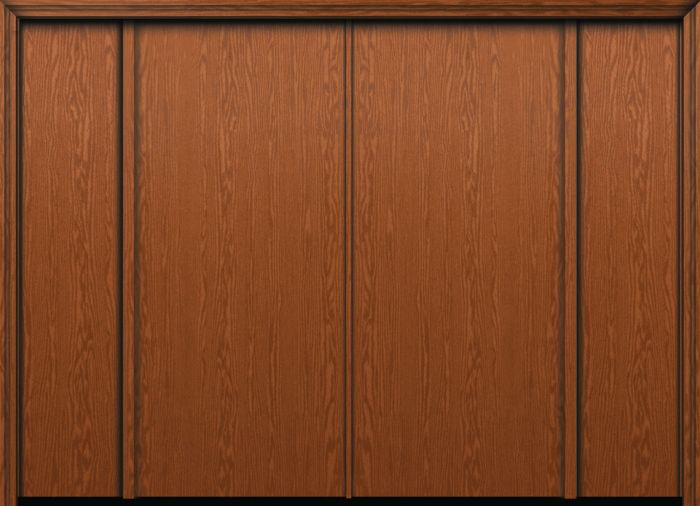 80" Flush Panel Modern Oak Fiberglass Double Door, Sidelites