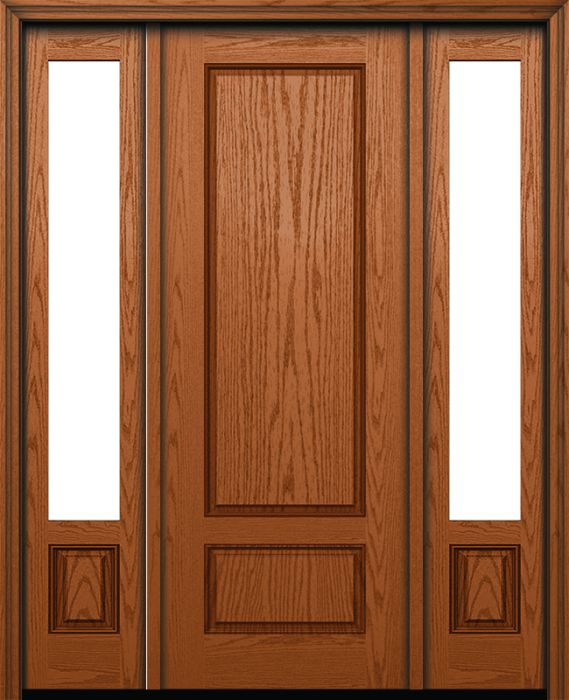 96" 2 Panel Oak Fiberglass Single Door, Sidelites