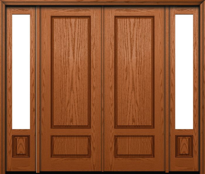 96" 2 Panel Oak Fiberglass Double Door, Sidelites