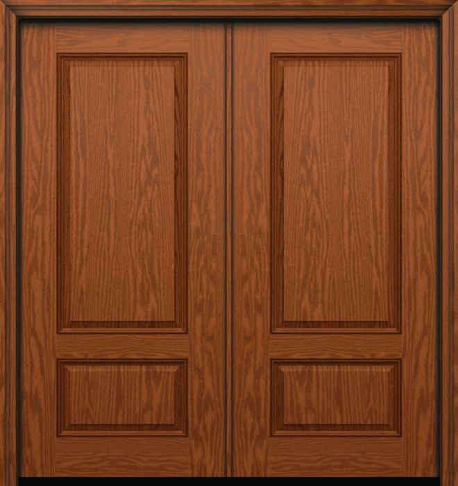 80" 2 Panel Oak Fiberglass Double Door