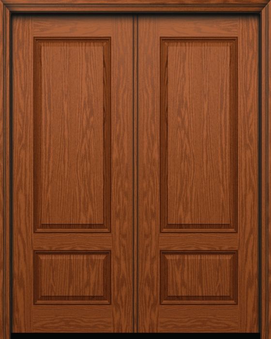 96" 2 Panel Oak Fiberglass Double Door