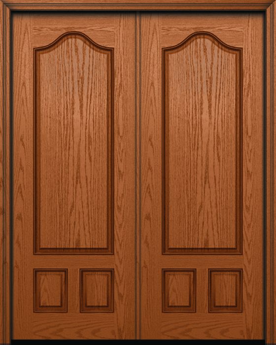 96" Gothic Panel Over 2 Panel Oak Fiberglass Double Door