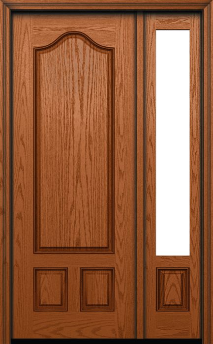 96" Gothic Panel Over 2 Panel Oak Fiberglass Single Door, Sidelite