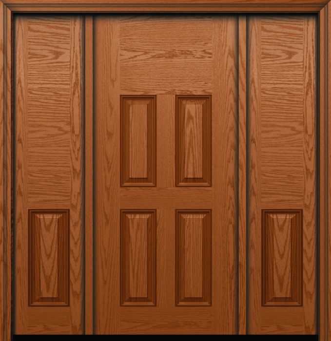 80" 4 Panel Blank Top Colonial Oak Fiberglass Single Door, Sidelites