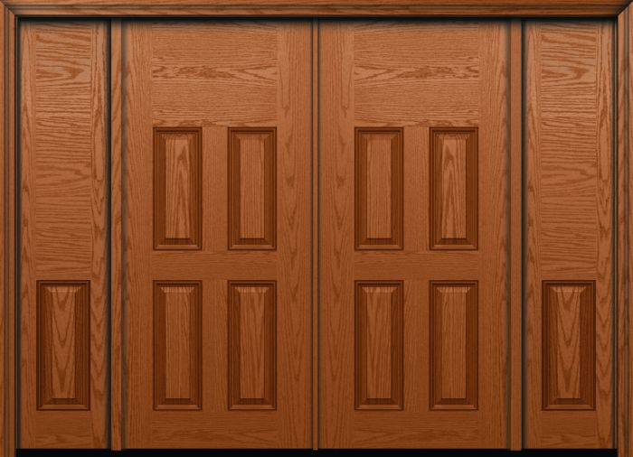 80" 4 Panel Blank Top Colonial Oak Fiberglass Double Door, Sidelites