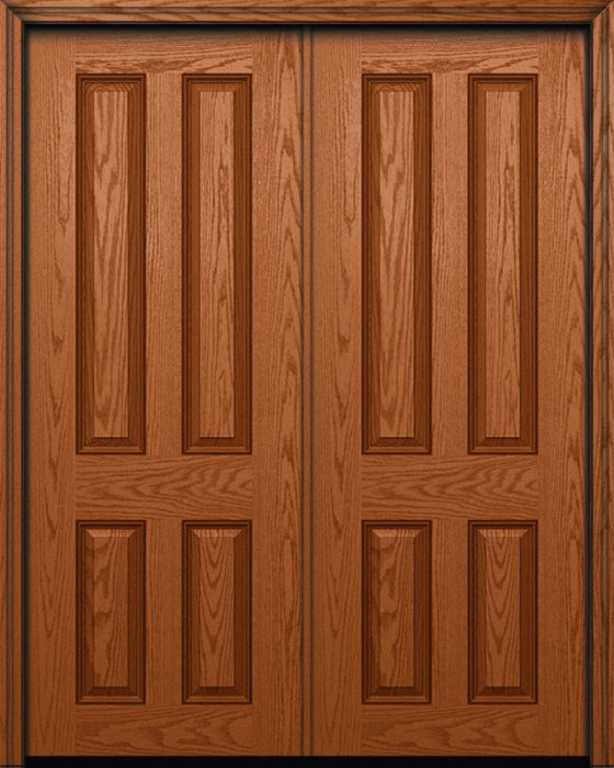 96" True 4 Panel Colonial Oak Fiberglass Double Door