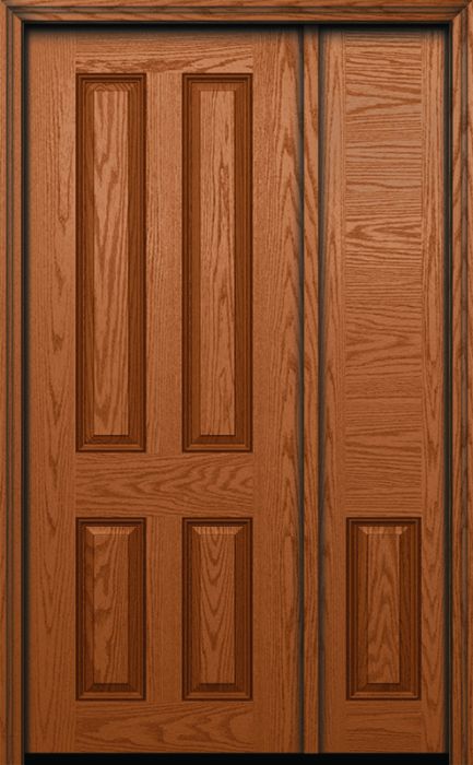 96" True 4 Panel Colonial Oak Fiberglass Single Door, Sidelite