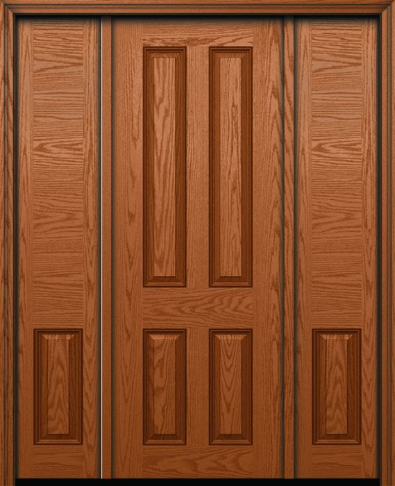 96" True 4 Panel Colonial Oak Fiberglass Single Door, Sidelites