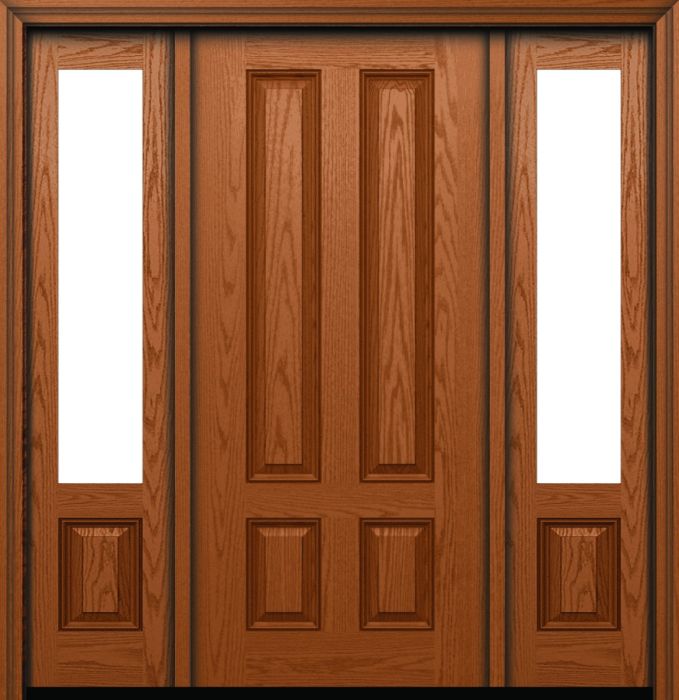 80" 4 Panel Oak Fiberglass Single Door, Sidelites