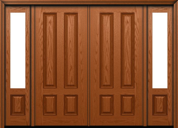 80" 4 Panel Oak Fiberglass Double Door, Sidelites