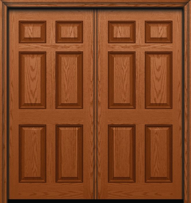 80" 6 Panel Colonial Oak Fiberglass Double Door