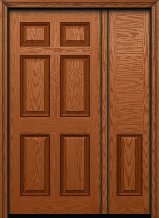 80" 6 Panel Colonial Oak Fiberglass Single Door, Sidelite