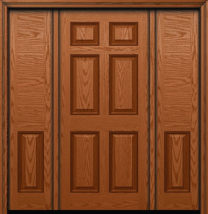 80" 6 Panel Colonial Oak Fiberglass Single Door, Sidelites