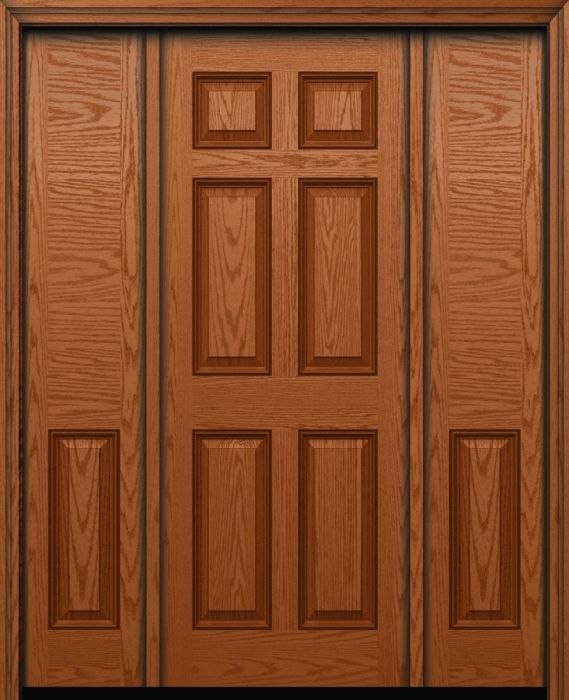 96" 6 Panel Colonial Oak Fiberglass Single Door, Sidelites
