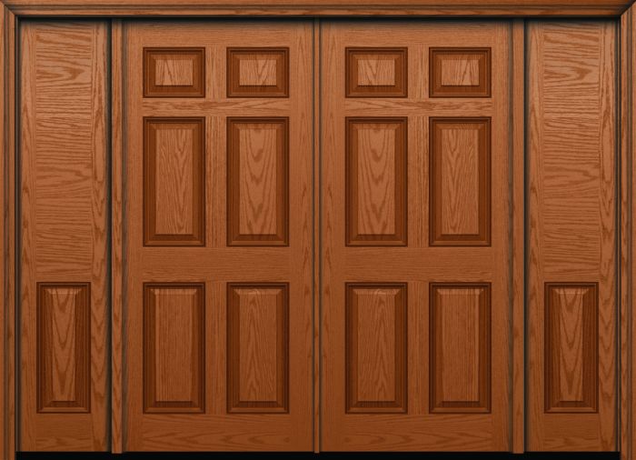 80" 6 Panel Colonial Oak Fiberglass Double Door, Sidelites