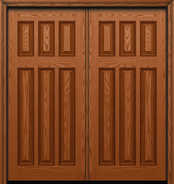 80" 6 Panel Craftsman Oak Fiberglass Double Door