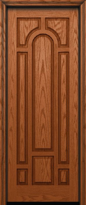96" 8 Panel Center Arch Oak Fiberglass Single Door