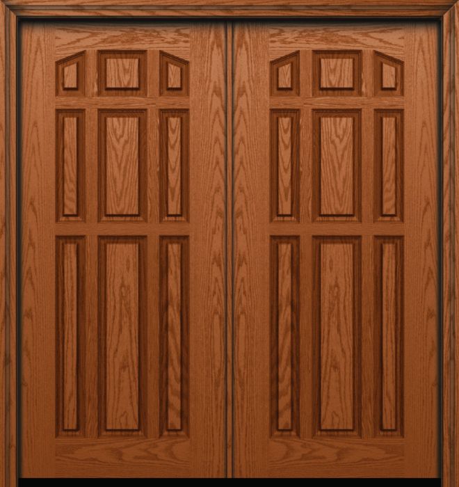 80" 9 Panel Oak Fiberglass Double Door