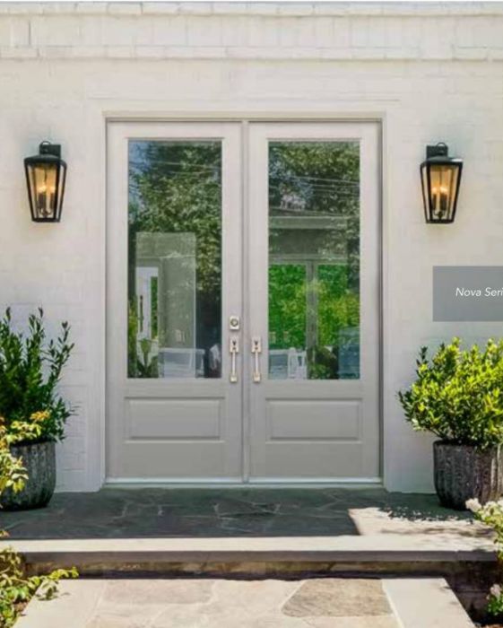 96" 3/4 Lite Nova 90 Modern Smooth Fiberglass Direct Glazed Double Door