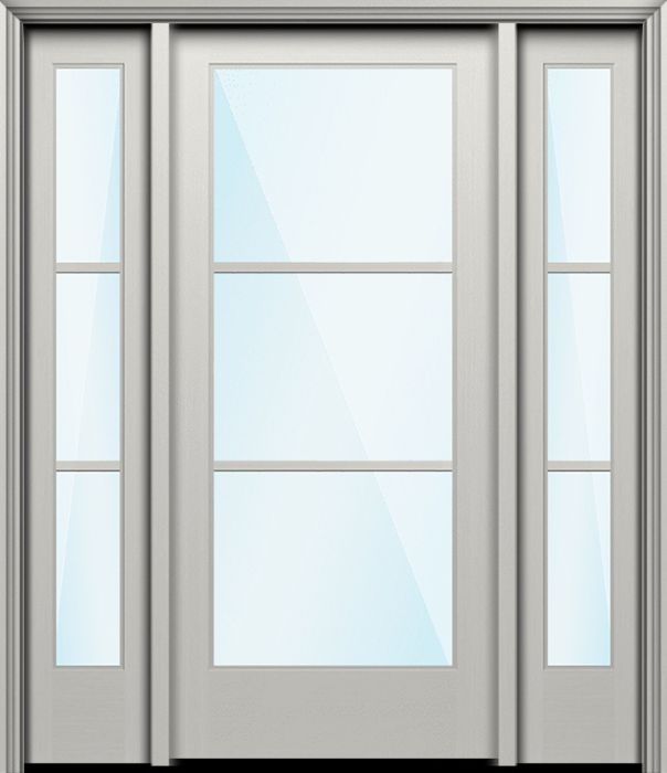 80" Full Lite 3 Lite Horizontal SDL Nova 90 Modern Smooth Fiberglass Single Door, Sidelites