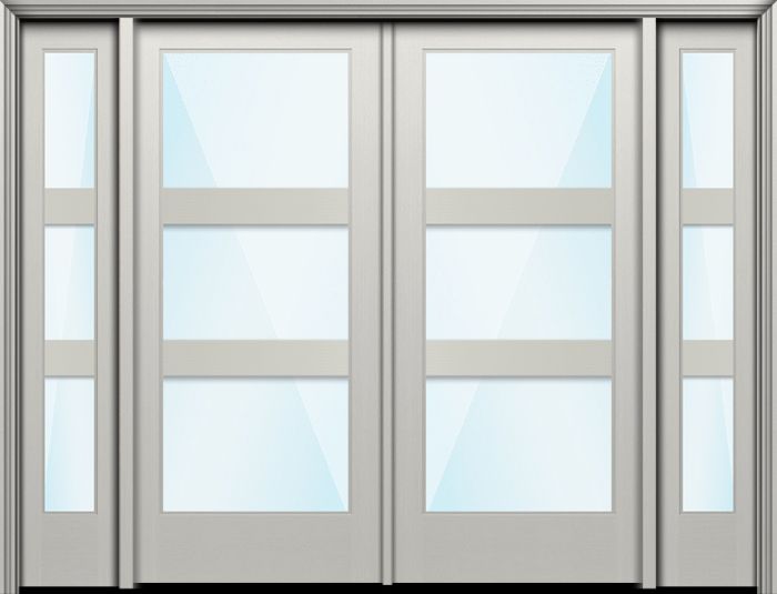 80" Full Lite 3 Lite Horizontal 5" SDL Nova 90 Modern Smooth Fiberglass Double Door, Sidelites