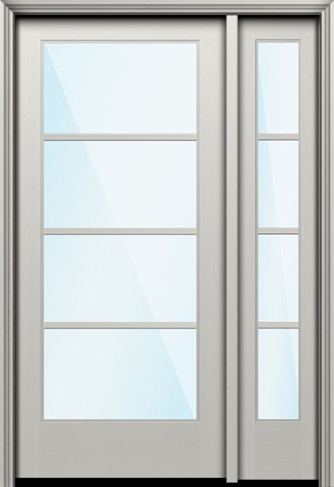 80" Full Lite 4 Lite Horizontal SDL Nova 90 Modern Smooth Fiberglass Single Door, Sidelite
