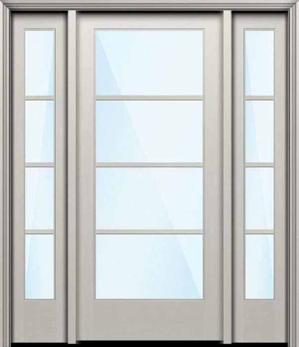 80" Full Lite 4 Lite Horizontal SDL Nova 90 Modern Smooth Fiberglass Single Door, Sidelites