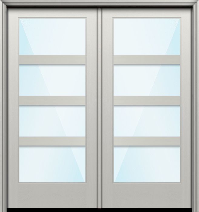 80" Full Lite 4 Lite Horizontal 3.5" SDL Nova 90 Modern Smooth Fiberglass Double Door