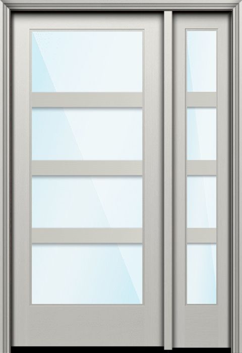 80" Full Lite 4 Lite Horizontal 3.5" SDL Nova 90 Modern Smooth Fiberglass Single Door, Sidelite